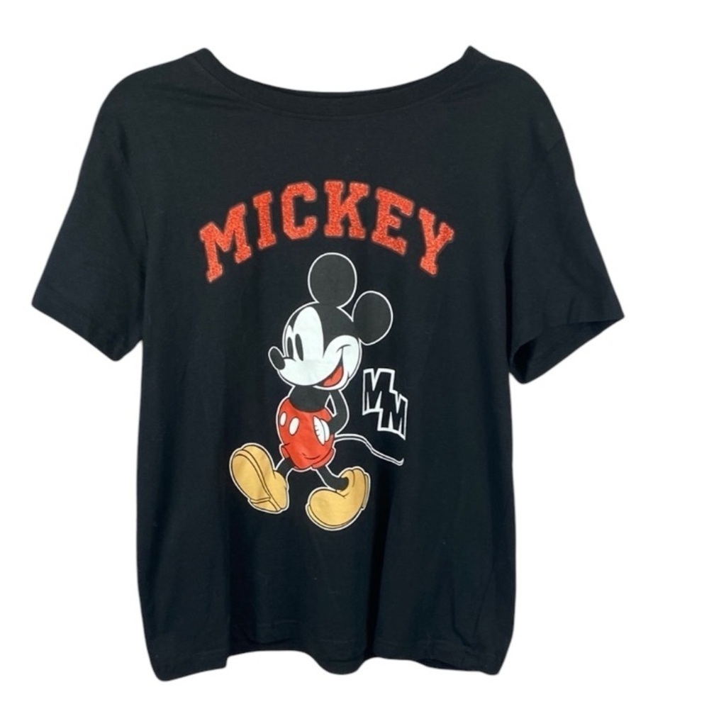 Disney Mickey Mouse Black Graphic Metallic Logo T-Shirt Size L